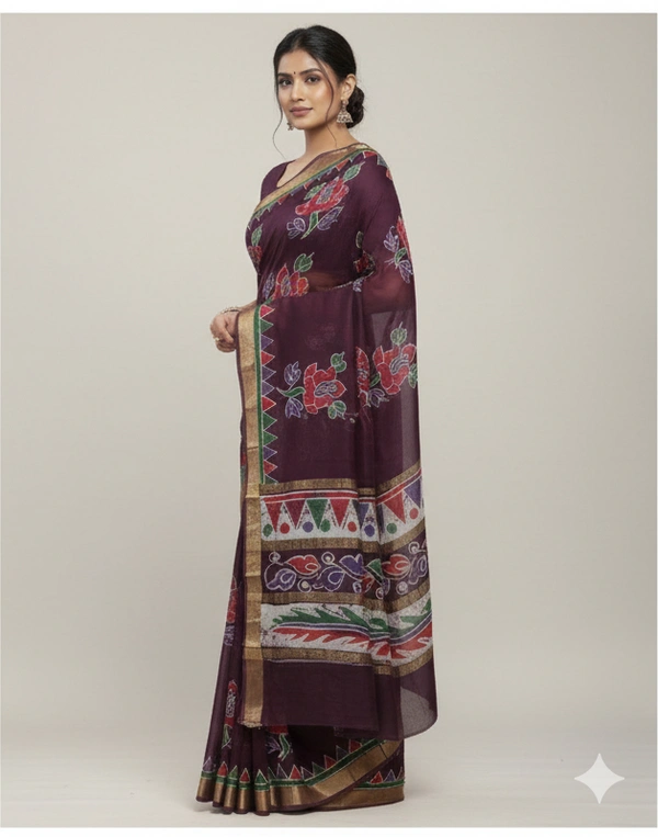 SKU0918 : Pure Silk | Chanderi Silk – Hand Batik Bengal Traditional - Dry Clean Only, Yes