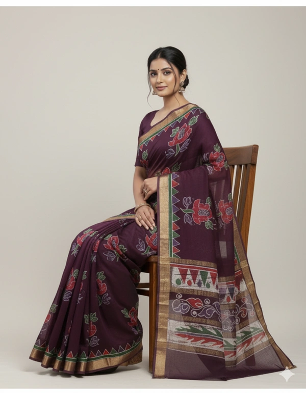 SKU0918 : Pure Silk | Chanderi Silk – Hand Batik Bengal Traditional - Dry Clean Only, Yes