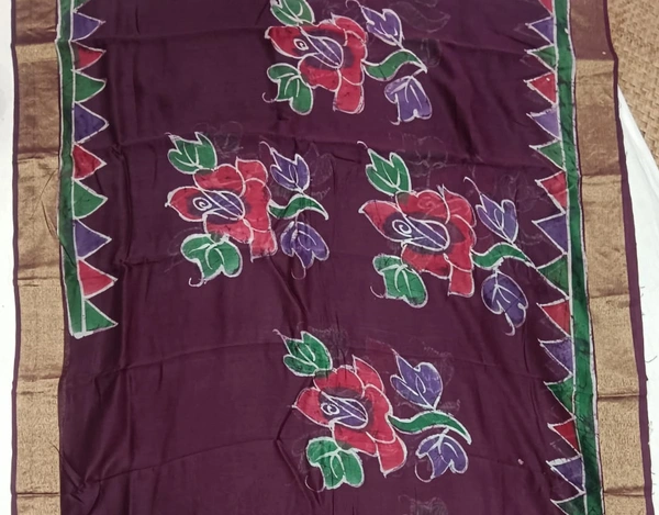 SKU0918 : Pure Silk | Chanderi Silk – Hand Batik Bengal Traditional - Dry Clean Only, Yes