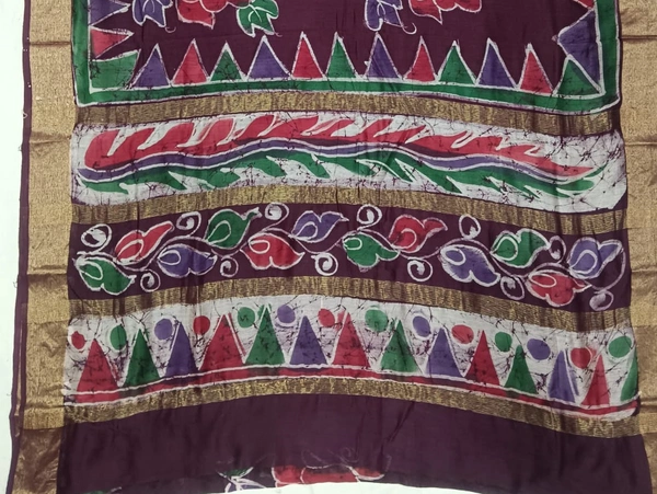 SKU0918 : Pure Silk | Chanderi Silk – Hand Batik Bengal Traditional - Dry Clean Only, Yes