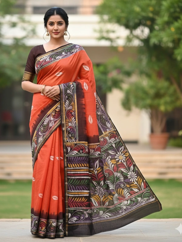 SKU0919 : Pure Silk | Chanderi Silk – Hand Batik Bengal Traditional - Dry Clean Only, Yes