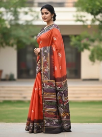 SKU0919 : Pure Silk | Chanderi Silk – Hand Batik Bengal Traditional - Dry Clean Only, Yes