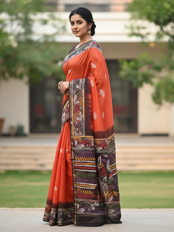 SKU0919 : Pure Silk | Chanderi Silk – Hand Batik Bengal Traditional - Dry Clean Only, Yes