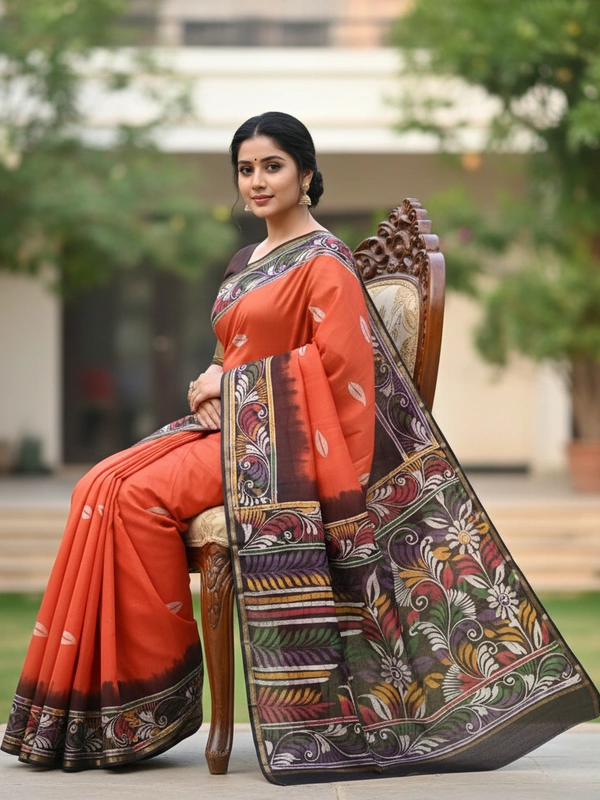 SKU0919 : Pure Silk | Chanderi Silk – Hand Batik Bengal Traditional - Dry Clean Only, Yes