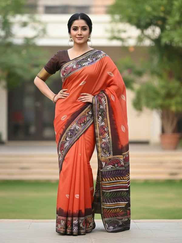 SKU0919 : Pure Silk | Chanderi Silk – Hand Batik Bengal Traditional - Dry Clean Only, Yes