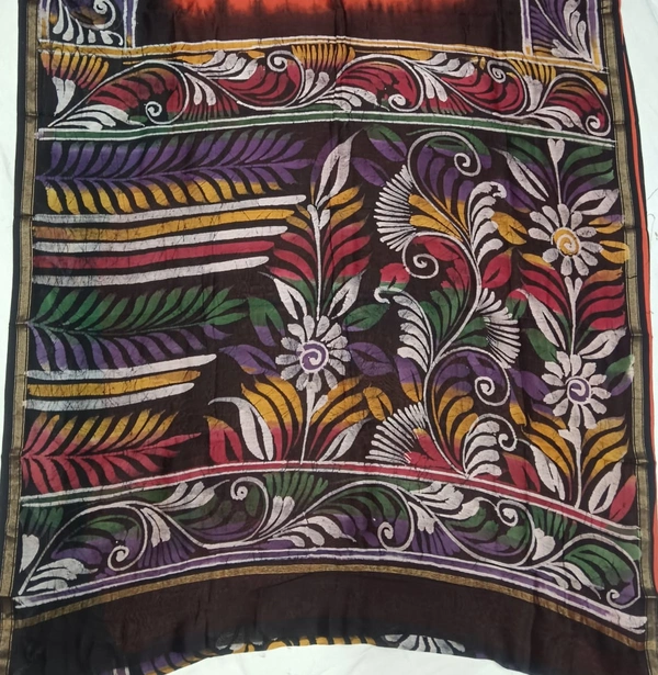 SKU0919 : Pure Silk | Chanderi Silk – Hand Batik Bengal Traditional - Dry Clean Only, Yes