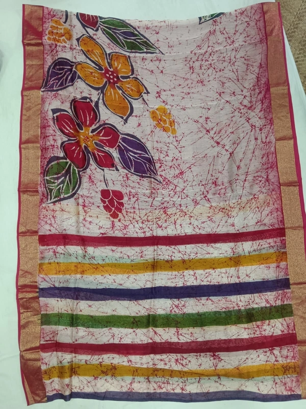 SKU0959 : Pure Silk | Chanderi Silk – Hand Batik Bengal Traditional - Dry Clean Only, Yes