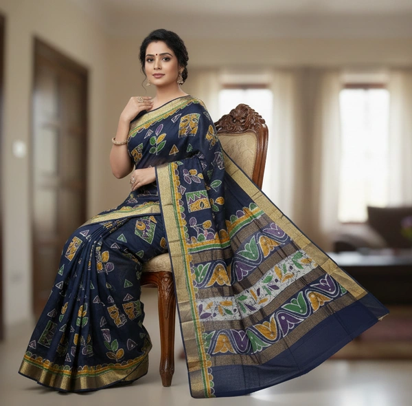 SKU0920 : Pure Silk | Chanderi Silk – Hand Batik Bengal Traditional - Dry Clean Only, Yes