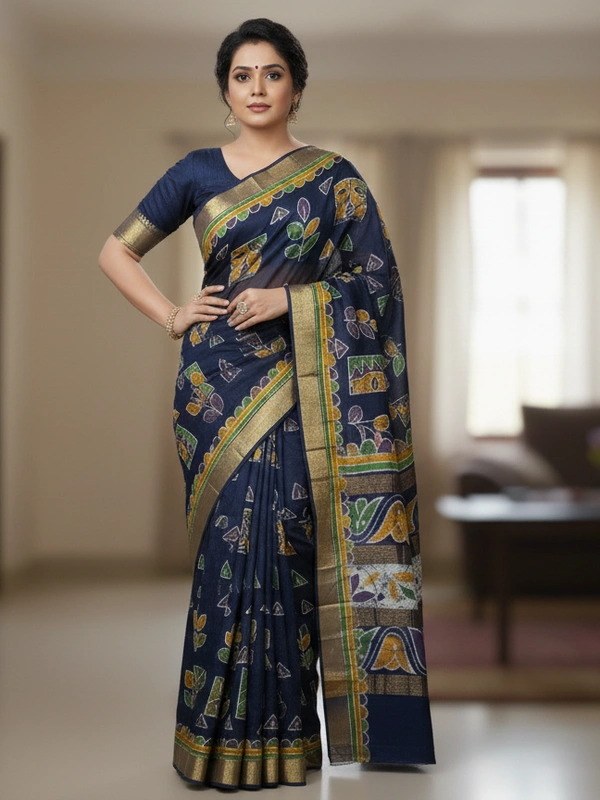 SKU0920 : Pure Silk | Chanderi Silk – Hand Batik Bengal Traditional - Dry Clean Only, Yes