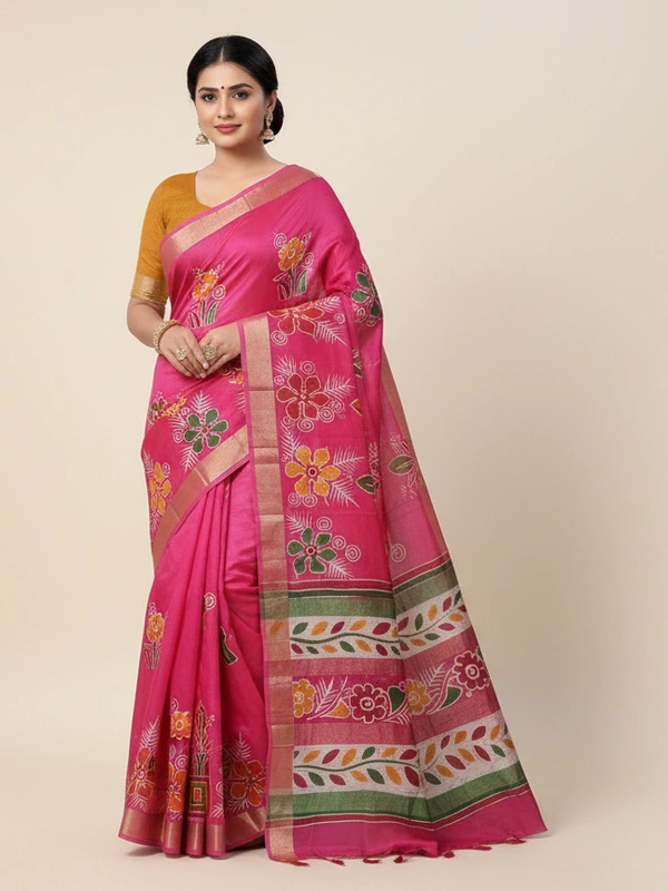 SKU0921 : Pure Silk | Chanderi Silk – Hand Batik Bengal Traditional - Dry Clean Only, Yes