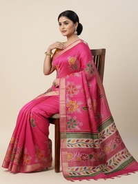 SKU0921 : Pure Silk | Chanderi Silk – Hand Batik Bengal Traditional - Dry Clean Only, Yes