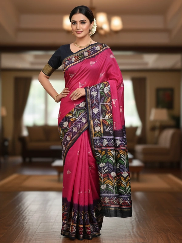 SKU0922 : Pure Silk | Chanderi Silk – Hand Batik Bengal Traditional - Dry Clean Only, Yes