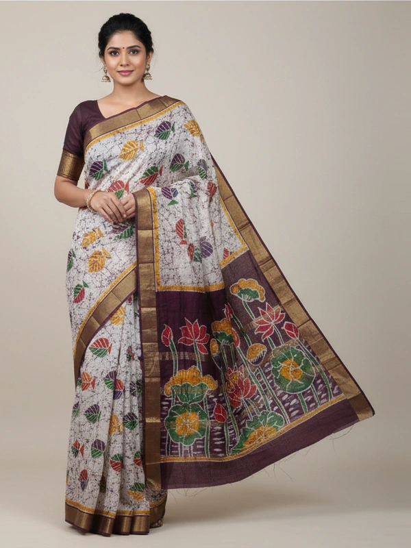 SKU0923 : Pure Silk | Chanderi Silk – Hand Batik Bengal Traditional - Dry Clean Only, Yes