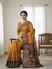 SKU0924 : Pure Silk | Chanderi Silk – Hand Batik Bengal Traditional - Dry Clean Only, Yes