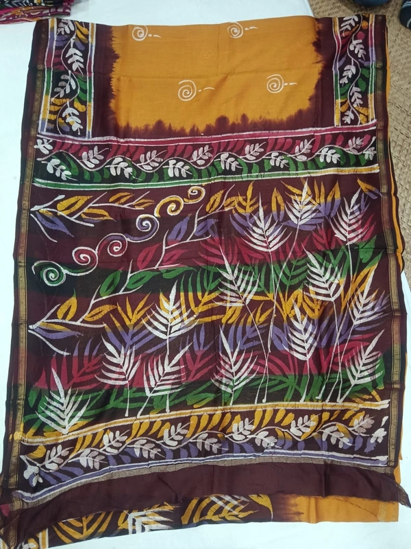 SKU0924 : Pure Silk | Chanderi Silk – Hand Batik Bengal Traditional - Dry Clean Only, Yes