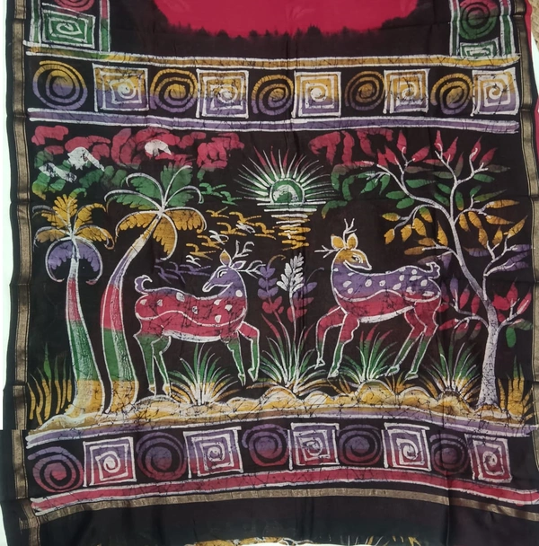 SKU0925 : Pure Silk | Chanderi Silk – Hand Batik Bengal Traditional - Dry Clean Only, Yes