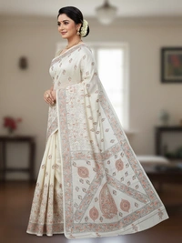 SKU0933 :  Elegant Pure Tussar Saree – Handwoven | Kantha Stitch - Kantha Stitch, Dry Clean Only, Yes