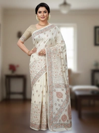 SKU0933 :  Elegant Pure Tussar Saree – Handwoven | Kantha Stitch - Kantha Stitch, Dry Clean Only, Yes