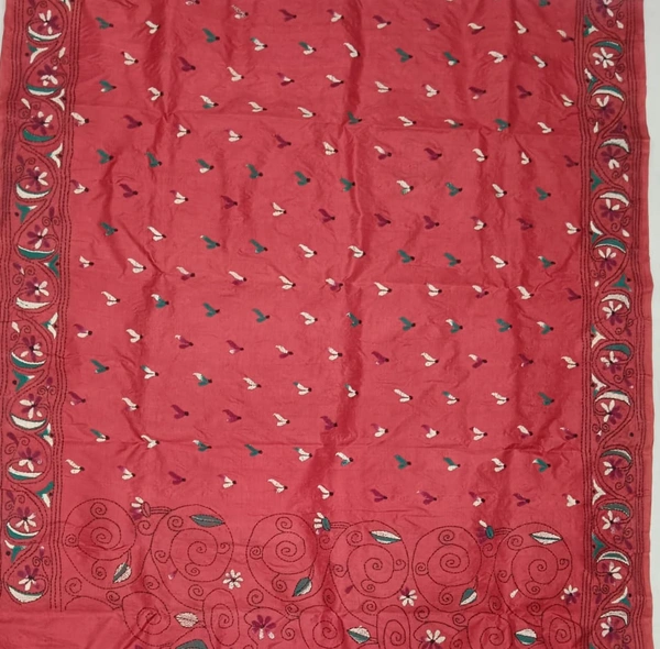 SKU0937 : Elegant Pure Silk Saree – Handwoven | Kantha Stitch - Kantha Stitch, Dry Clean Only, Yes
