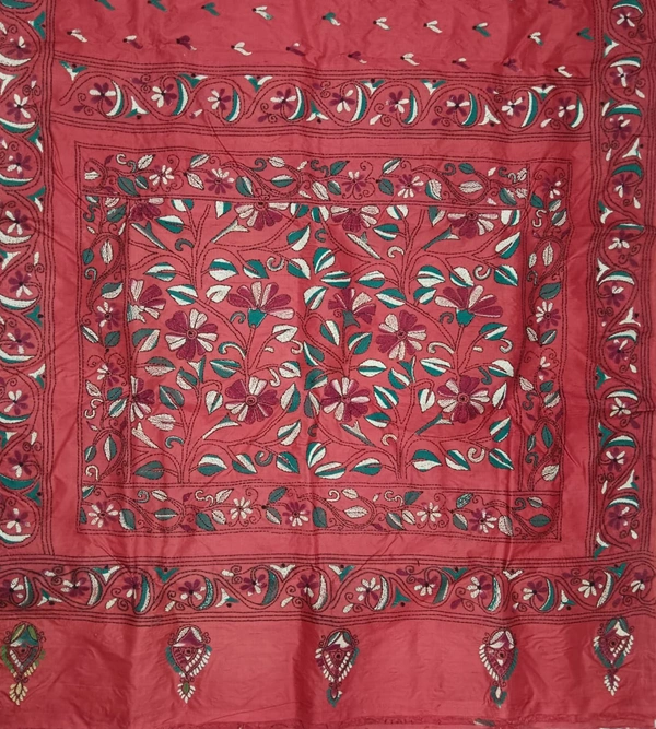SKU0937 : Elegant Pure Silk Saree – Handwoven | Kantha Stitch - Kantha Stitch, Dry Clean Only, Yes