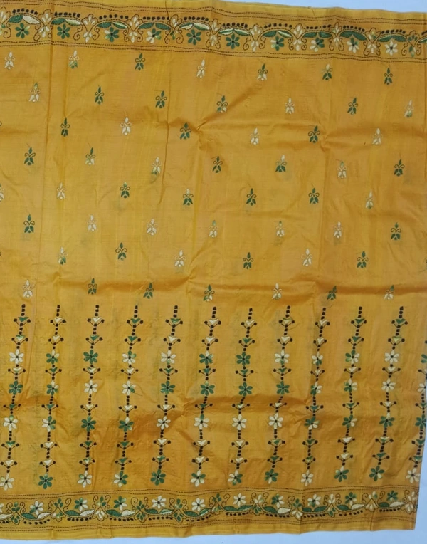 SKU0955 : Elegant Pure Silk Saree – Kantha Stitch - Kantha Stitch, Dry Clean Only, Yes