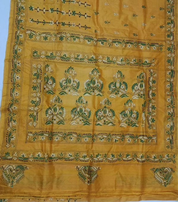 SKU0955 : Elegant Pure Silk Saree – Kantha Stitch - Kantha Stitch, Dry Clean Only, Yes