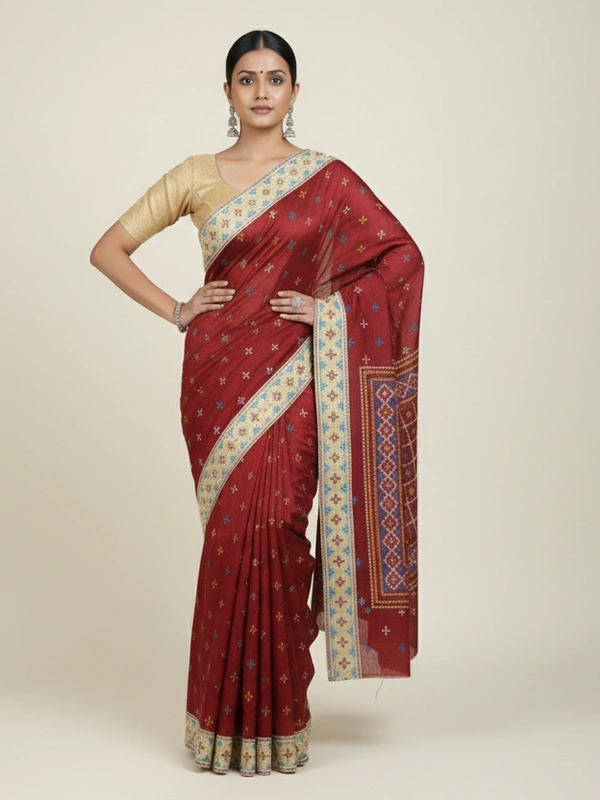 SKU0943 : Elegant Pure Silk Saree – Machine Woven | Embroidery - Dry Clean Only, Yes