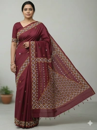 SKU0951 : Elegant Pure Silk Saree – Kantha Stitch | Parsi work - Kantha Stitch, Dry Clean Only, Yes