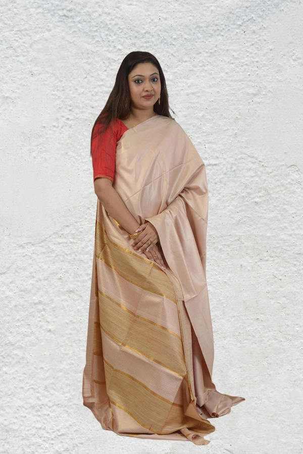 SKU0473 : Elegant Handwoven Tussar Ghicha Bapta Saree – Traditional Bengal Weave  - Normal Length 6.3 mtr Plus, Tussar, Plain / Solid, Dry Clean Only, Yes