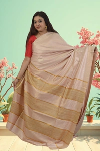 SKU0473 : Elegant Handwoven Tussar Ghicha Bapta Saree – Traditional Bengal Weave  - Normal Length 6.3 mtr Plus, Tussar, Plain / Solid, Dry Clean Only, Yes