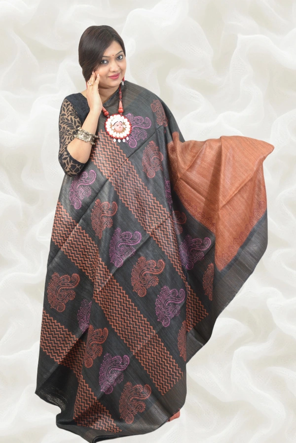 SKU-0499, Pure Gicha->Hand Tant Weaving->With Blouse Piece - Normal Length 6.3 mtr Plus, Terracotta, Block Print, Dry Clean Only, Yes