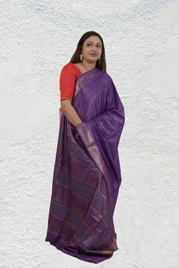 SKU0474 : Elegant Handwoven Tussar Ghicha Bapta Saree – Traditional Bengal Weave  - Normal Length 6.3 mtr Plus, Purple, Plain / Solid, Dry Clean Only, Yes