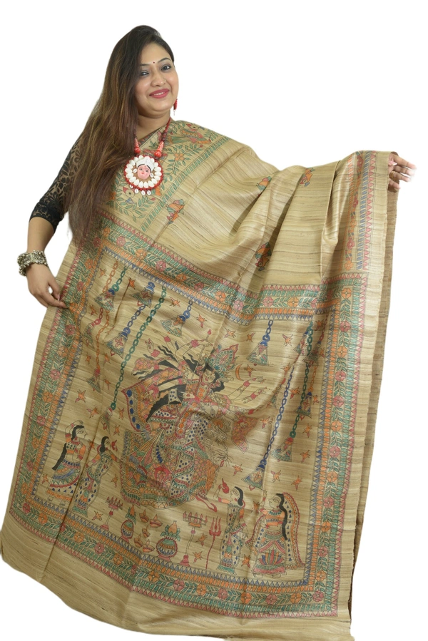 SKU-0507, Pure Gicha->Hand Tant Weaving->With Blouse Piece - Normal Length 6.3 mtr Plus, Tussar, Plain / Solid, Dry Clean Only, Yes