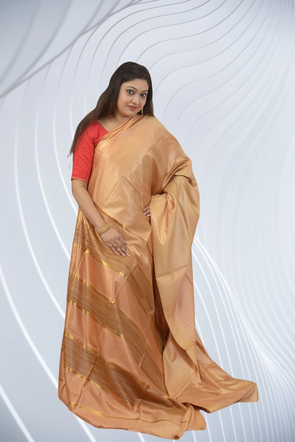 SKU0475 : Elegant Handwoven Tussar Ghicha Bapta Saree – Traditional Bengal Weave  - Normal Length 6.3 mtr Plus, Tussar, Plain / Solid, Dry Clean Only, Yes