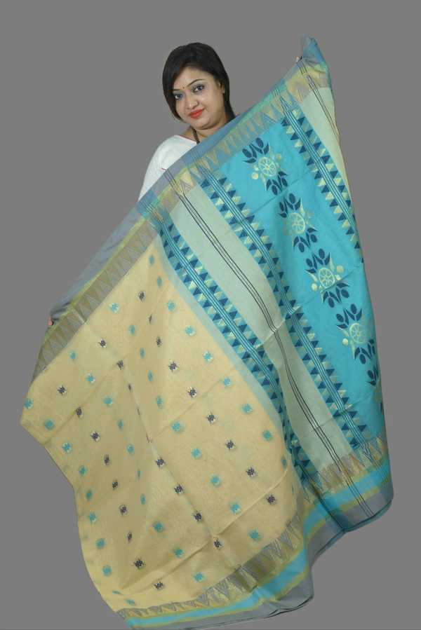SKU0429 : Elegant Poly Cotton Saree – Lightweight & Comfortable Daily Wear  - Normal Length 6.3 mtr Plus, Offwhite, Buti / Booti, Dry Clean Only, Yes