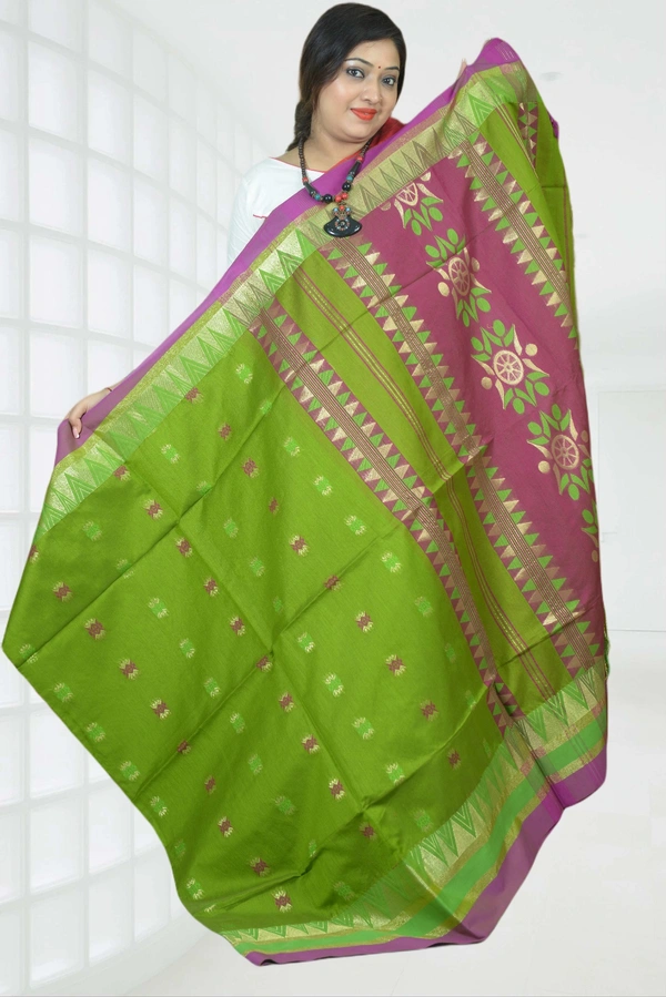 SKU0430 :  Elegant Poly Cotton Saree – Lightweight & Comfortable Daily Wear  - Normal Length 6.3 mtr Plus, Green, Buti / Booti, Dry Clean Only, Yes