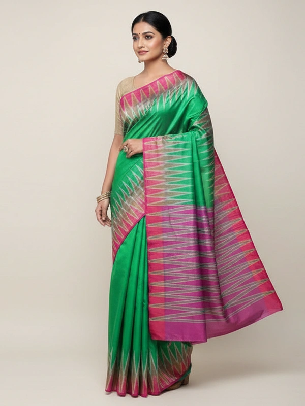 SKU0983 | Indian Soft Bishnupuri Katan Silk Saree | Batik Saree | Premium Quality - Dry Wash Only, Yes