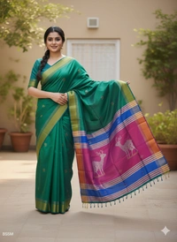 SKU1004 | Exclusive Indian Soft Bishnupuri Katan Silk Saree | Kolakhetra Saree | Premium Quality - Dry Wash Only, Yes