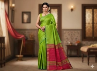 SKU1006 | Exclusive Indian Soft Bishnupuri Katan Silk Saree | Kolakhetra Saree | All Over Chain Motif - Dry Wash Only, Yes