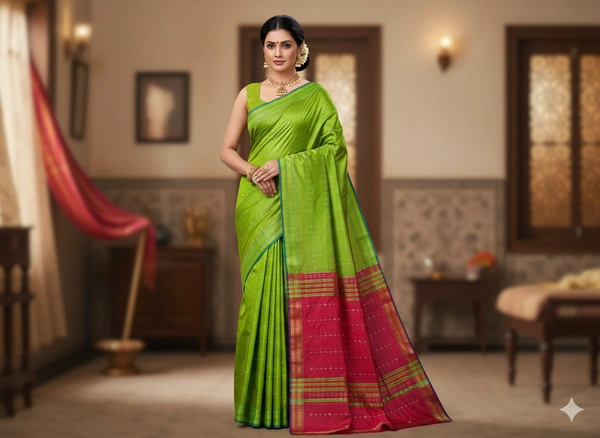 SKU1006 | Exclusive Indian Soft Bishnupuri Katan Silk Saree | Kolakhetra Saree | All Over Chain Motif - Dry Wash Only, Yes
