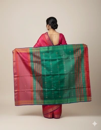 SKU1011 | Exclusive Indian Soft Bishnupuri Katan Silk Saree | Kolakhetra Saree | All Over Chain Motif - Dry Wash Only, Yes