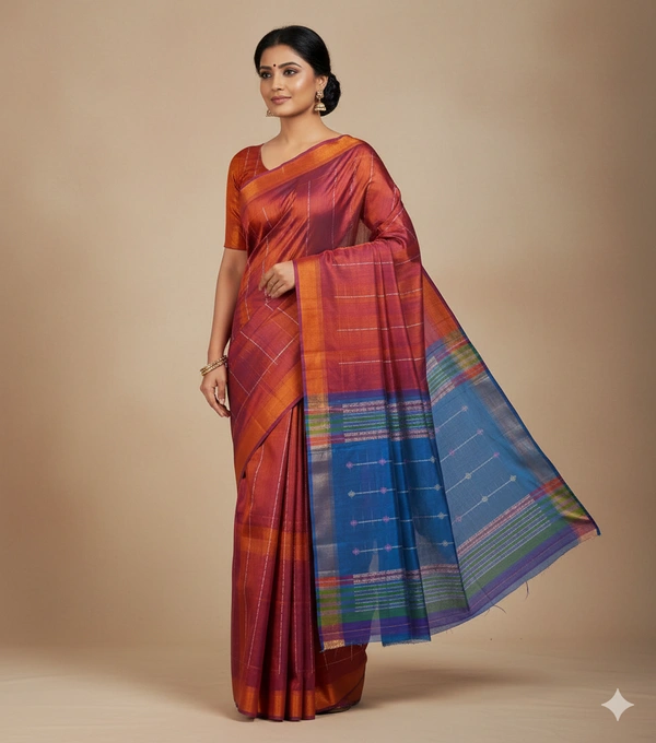 SKU1012 | Exclusive Indian Soft Bishnupuri Katan Silk Saree | Kolakhetra Saree | All Over Chain Motif - Dry Wash Only, Yes