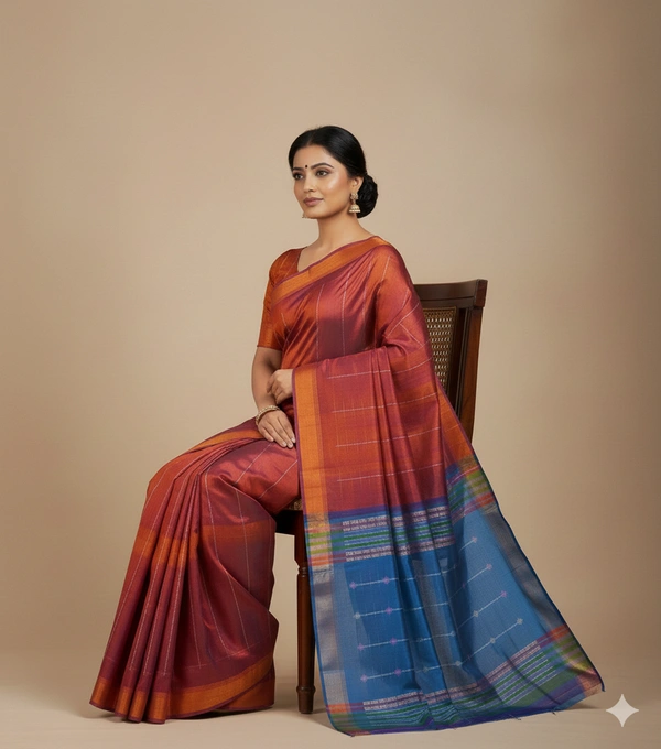 SKU1012 | Exclusive Indian Soft Bishnupuri Katan Silk Saree | Kolakhetra Saree | All Over Chain Motif - Dry Wash Only, Yes