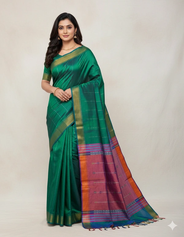 SKU1015 | Exclusive Indian Soft Bishnupuri Katan Silk Saree | Kolakhetra Saree | All Over Chain Motif - Dry Wash Only, Yes