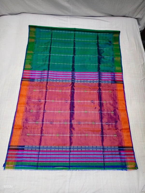 SKU1015 | Exclusive Indian Soft Bishnupuri Katan Silk Saree | Kolakhetra Saree | All Over Chain Motif - Dry Wash Only, Yes