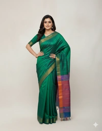 SKU1015 | Exclusive Indian Soft Bishnupuri Katan Silk Saree | Kolakhetra Saree | All Over Chain Motif - Dry Wash Only, Yes