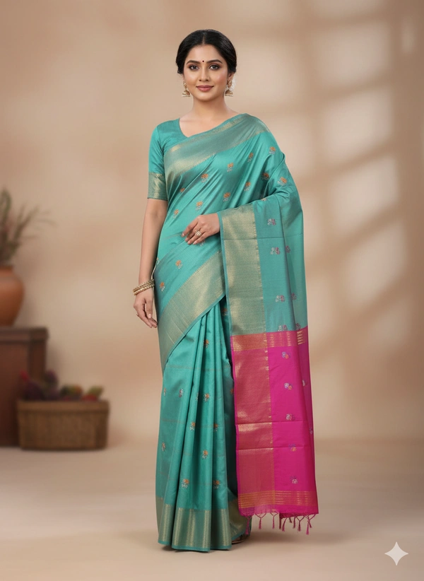 SKU1042 | Exclusive Indian Soft Bishnupuri Katan Silk Saree | Kolakhetra Saree | All Over Chain Motif - Dry Wash Only, Yes