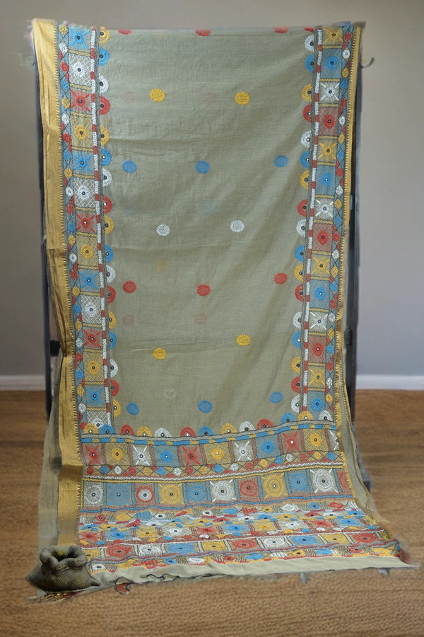 SKU-0374 -> Pure Cotton -> Mangalgiri - Lumbani Work - Geometric, Hand Paint, Dry Clean Only, Yes