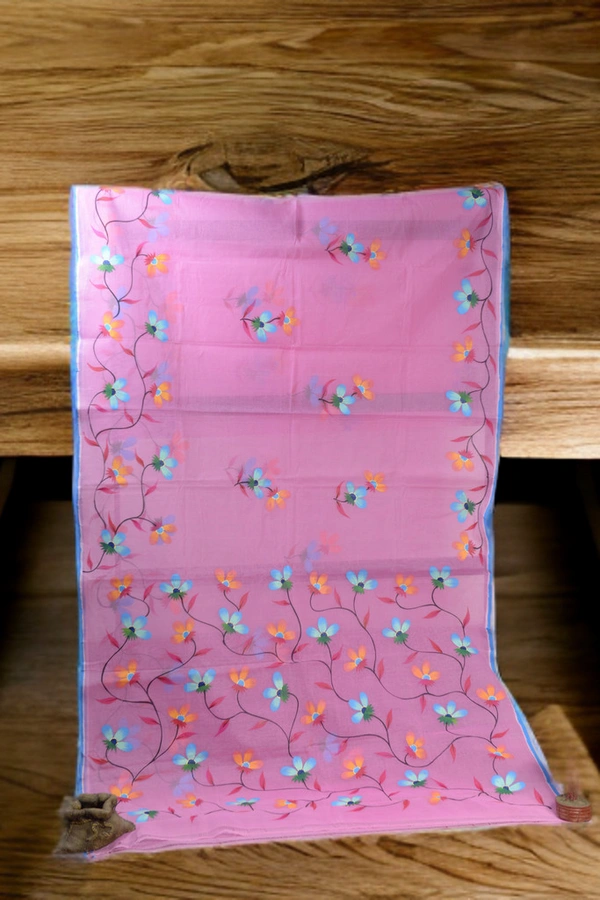 SKU-0375 -> Pure Cotton ->Floral -> Hand Paint - Pink, Floral, Hand Paint, Dry Clean Only, Yes
