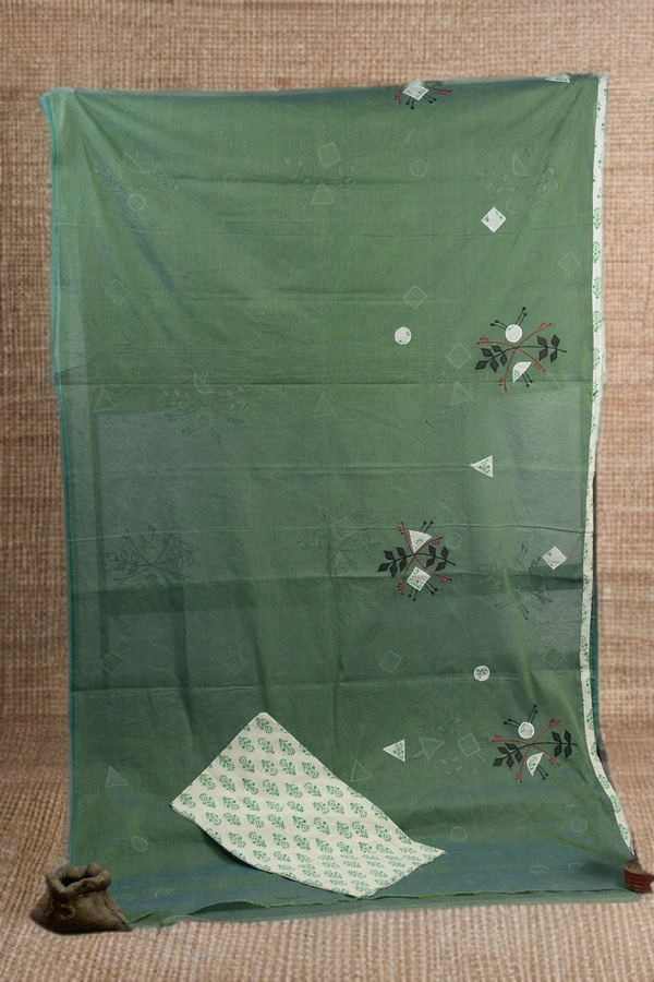 SKU-0376 -> Pur Cotton -> Applic and Stich Work - Green, Geometric, Dry Clean Only, Yes